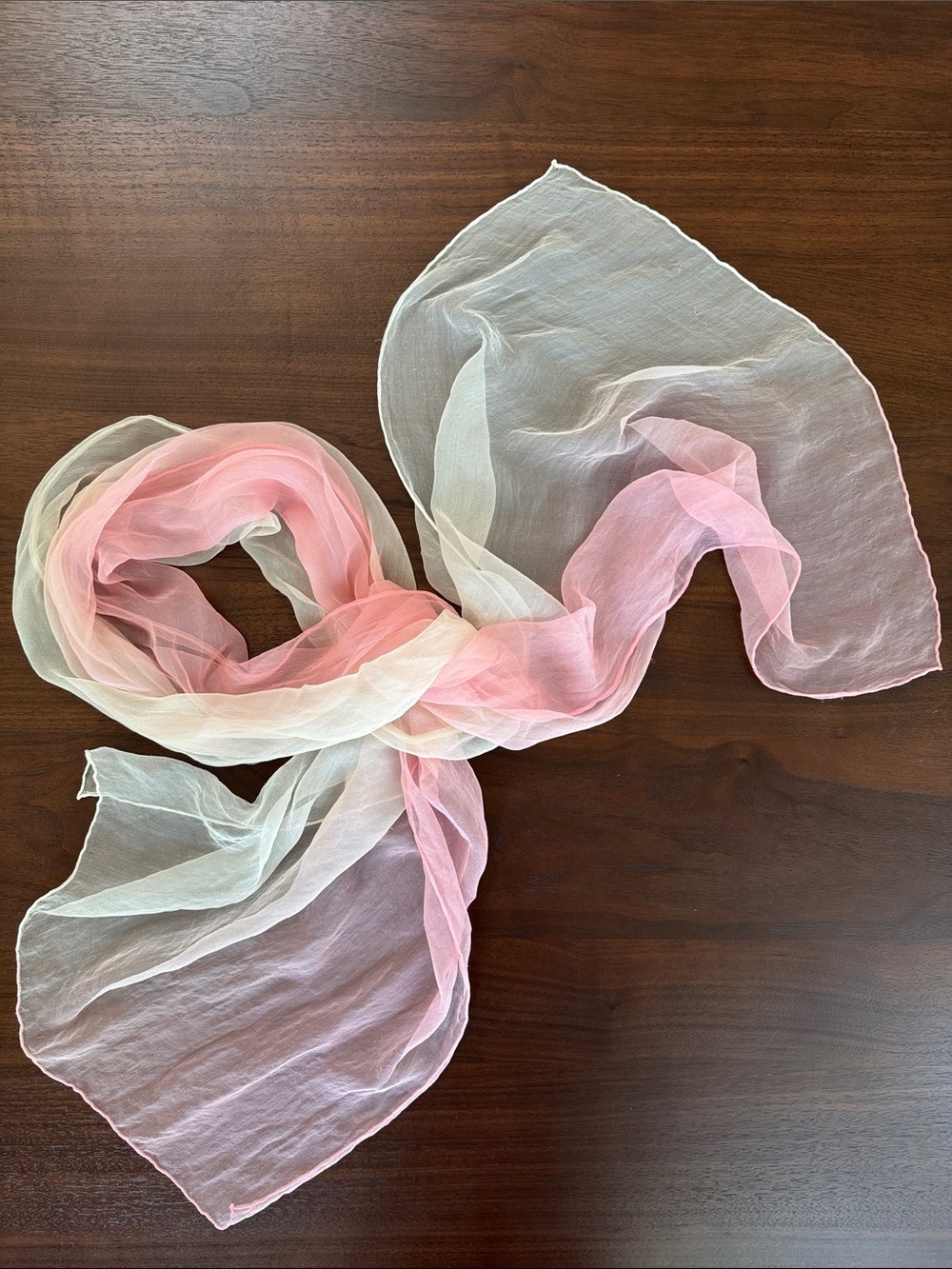 100% SILK SCARF ITALY PINK WHITE OMBRÉ ≈70”x19” SHEER VINTAGE Y2K ITALIAN WRAP - Picture 3 of 16
